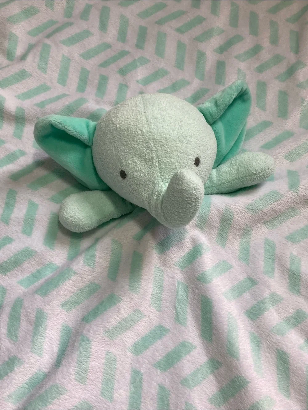 Cloud Island Elephant Lovey Security Blanket Large Mint Green White 2017.